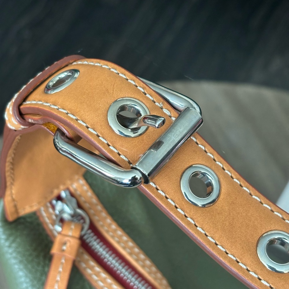 Dooney & Bourke Olive Green Leather Hobo with Tan Trim - Picture 8 of 16